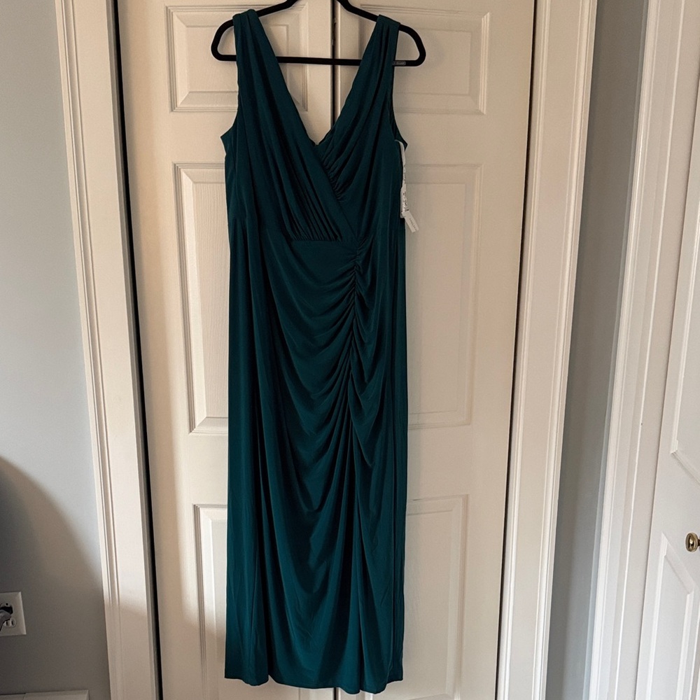 Sleeveless Teal V-Neck Drape Maxi Dress